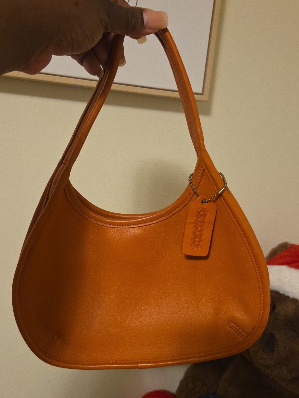 Coach Small Saddle-Style Orange Leather Shoulder Bag